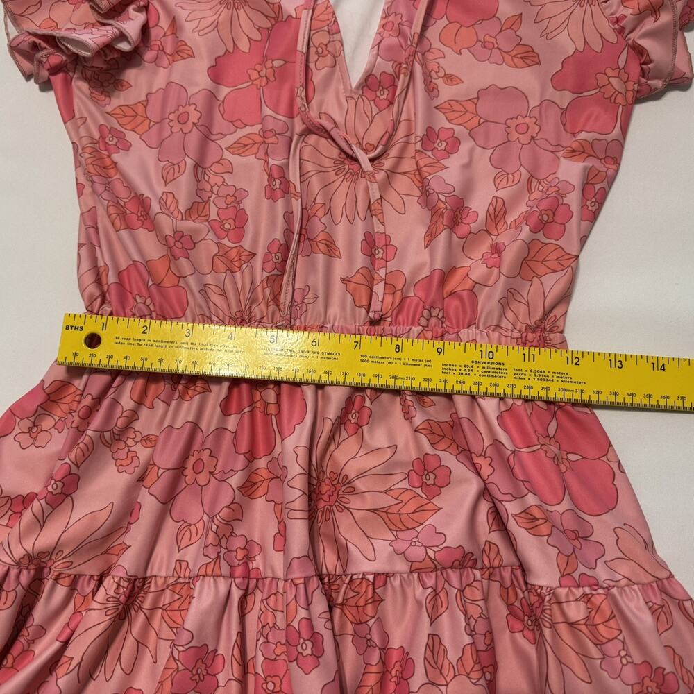 SMITH & QUINN High smocked/ruffled split 60’s Retro Pink Floral Dress Size XSm - Picture 10 of 14